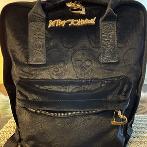 Betsey Johnson Black Skull and Rose Backpack